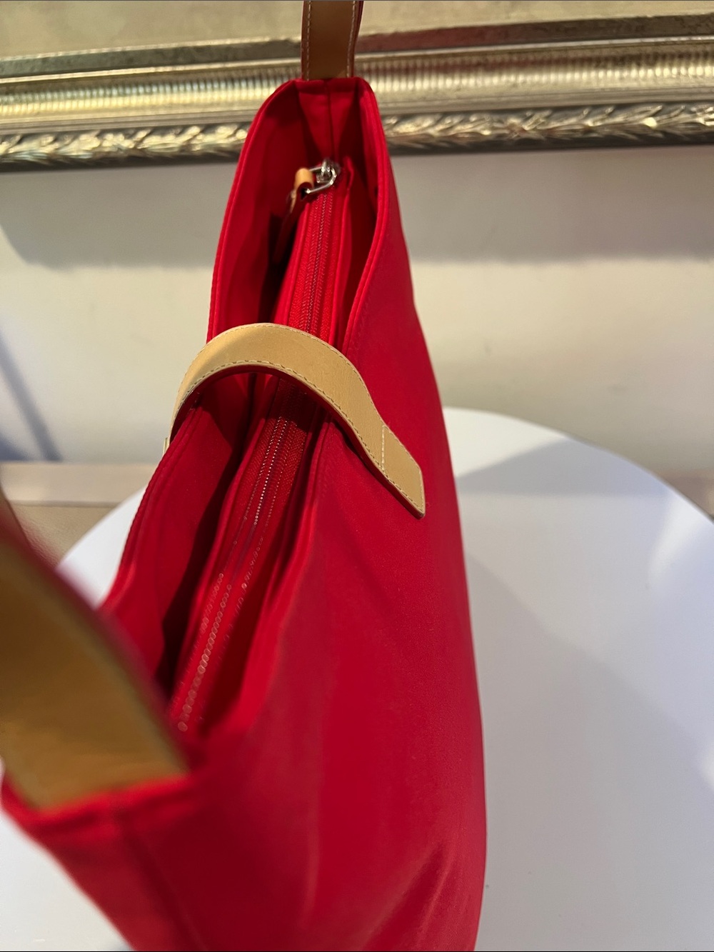 Lauren Ralph Lauren Red Shoulder Bag with Tan Strap - Picture 7 of 15